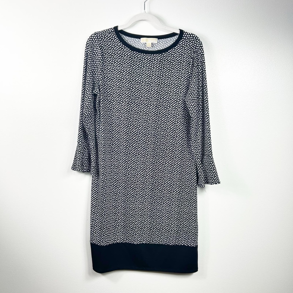 Michael Kors Black White Pattern Shift Dress Slinky Tulip Size Medium